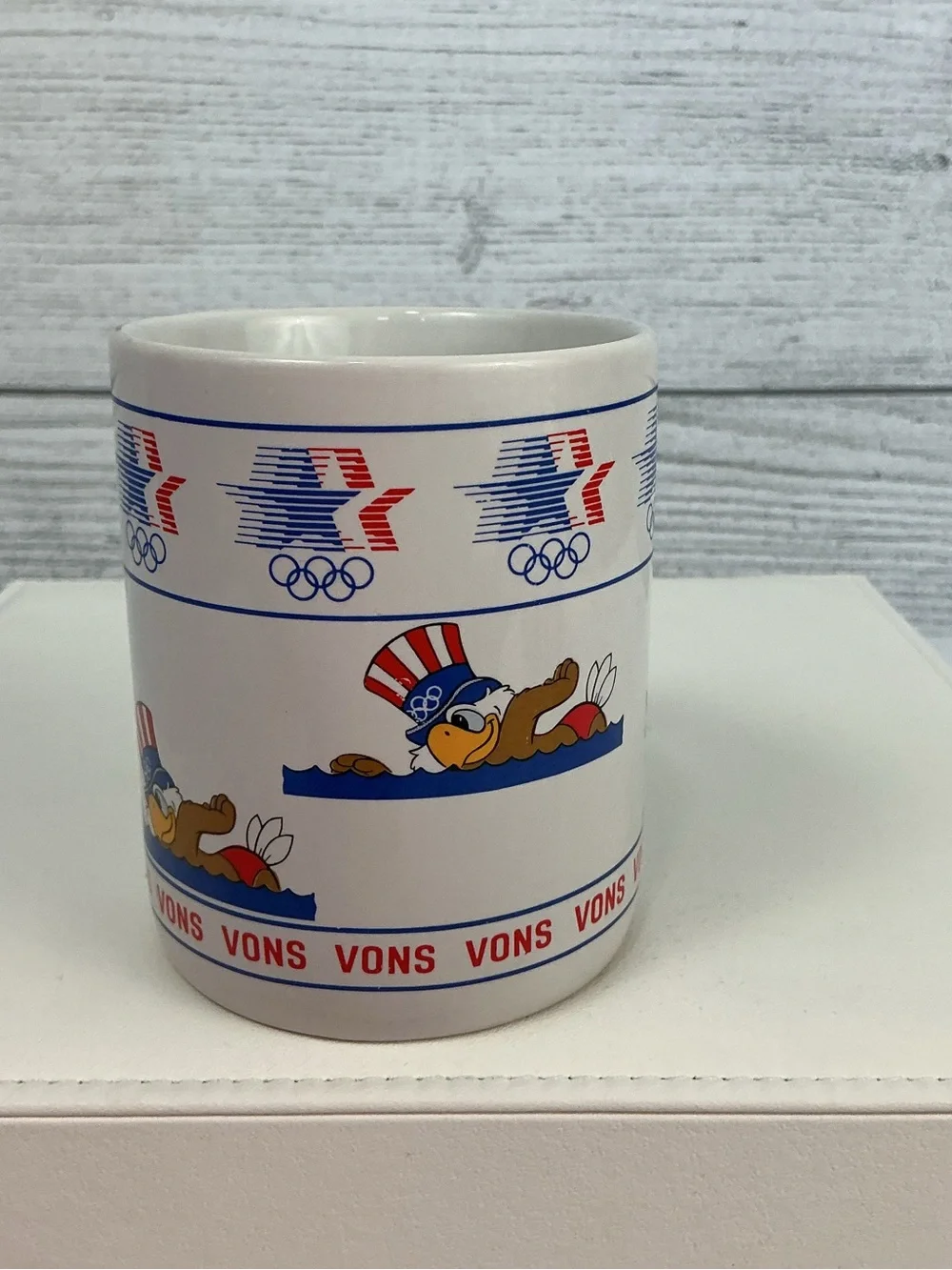 Vons Vintage 1984 Olympic Mascot Coffee Mugs - Set of 3 - Red, White & Blue